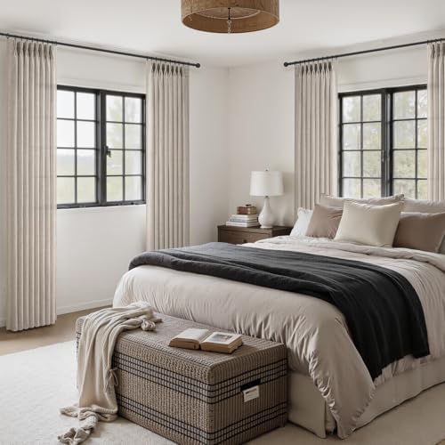 Taupe Memory Trained Pinch Pleated Linen Semi Sheer Curtains 96 Inches