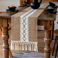 EMMTEEY Macrame Table Runner Boho Style 108 Inches Long, Brown White