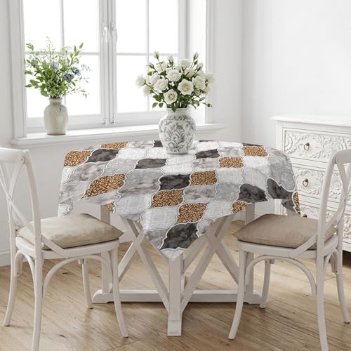 Waterproof Tablecloth Retro Moroccan Lattice Grey Marble Square Table