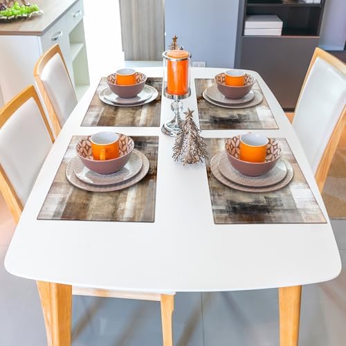 Brown and Gray Placemats Washable, Linen Rectangular Place Mats Set of