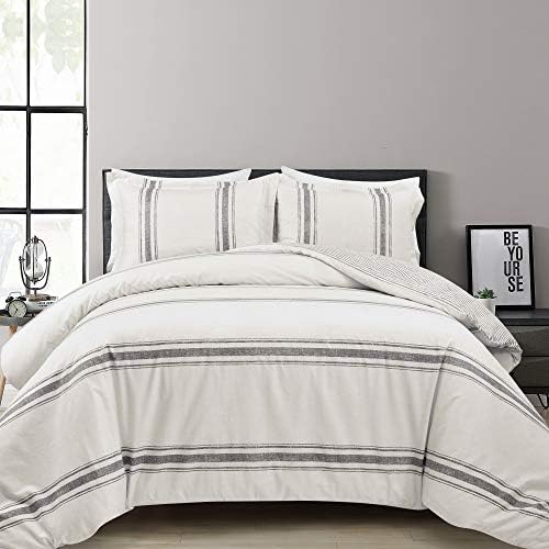 Lush Decor Farmhouse Stripe Reversible Cotton Duvet Cover Queen Size