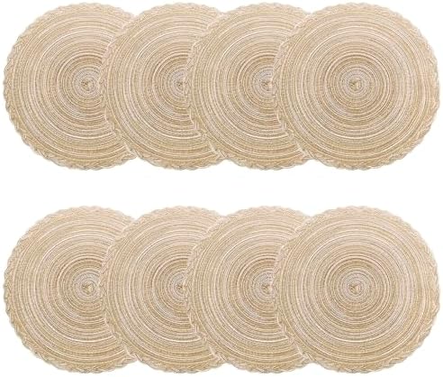 CAMAL 13.8 Inch Cotton Wipeable Placemats Set of 8 Washable Woven