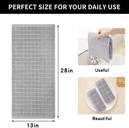 Homaxy 100% Cotton Terry Kitchen Towels, 4 Pack, Light Grey