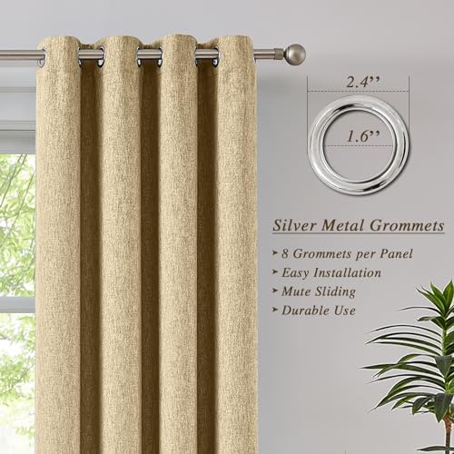 Melodiux Beige Linen Textured Room Darkening Curtains for Bedroom