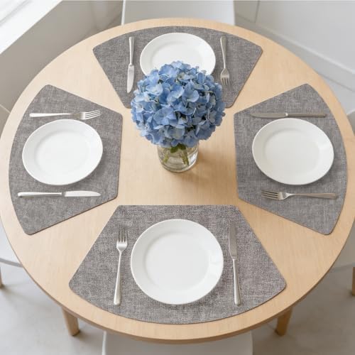 Faux Leather Round Placemats Set of 6, Wipeable Wedge Table Mats for
