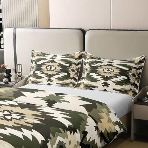 jejeloiu Bohemian Pattern Duvet Cover 100% Cotton Queen Size Green
