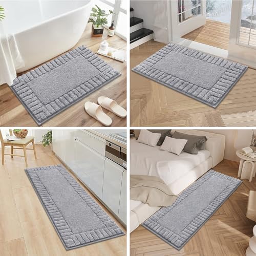 Pauwer Bathroom Rugs Sets 3 Piece, Microfiber Bath Mat Set, Light Grey