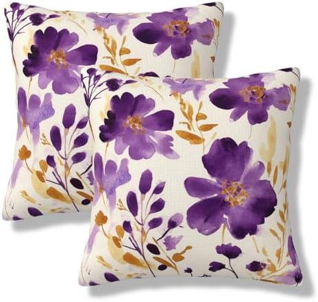 Watercolor Flower Throw Pillow Covers Violet Gold Flower Pillow Cover