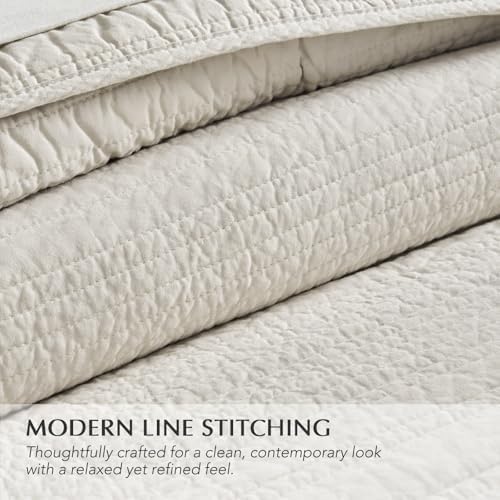 EVERGRACEHOME 100% Cotton Modern Lines Quilt Set King Size, Birch