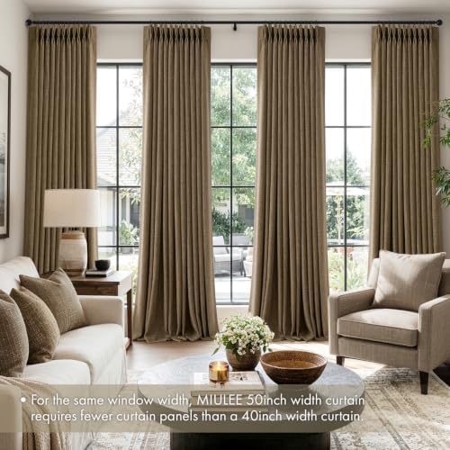 MIULEE Pinch Pleated Blackout Linen Curtains Dutch Cocoa 2 Panels
