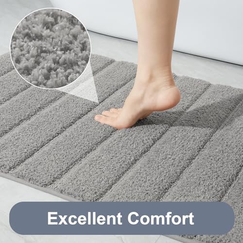 LOCHAS Long Bathroom Rugs Runner, 24" x 60" Bath Mat Non Slip, Grey