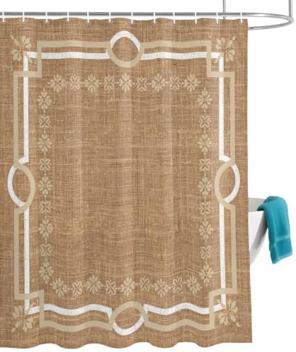 Brown Double Lines Shower Curtain 84 Inches Long Modern Linen Texture
