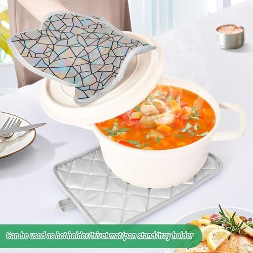 Colorful Gray Heat Resistant Pot Holders Set, Quilted Hot Pads with