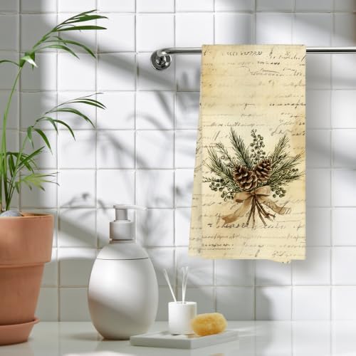 Vintage Christmas Country Juniper Branch Kitchen Towels, Floral