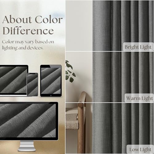 Charcoal Gray Linen Pinch Pleat Semi Sheer 120 Inch Curtains 2 Panels