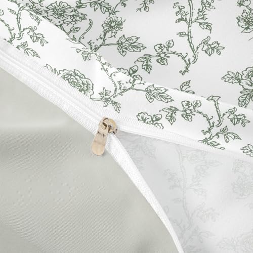 Grey Green Duvet Cover King Size,Floral Botanical Flowers Soft Bedding