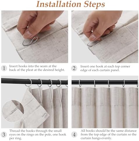 Cream Pinch Pleated Linen Curtains 120 Inches for Living Room Semi