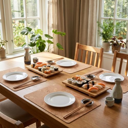 4 Pcs Cork Placemats 17 x 12 Inch, Natural Wood Grain Heat Resistant