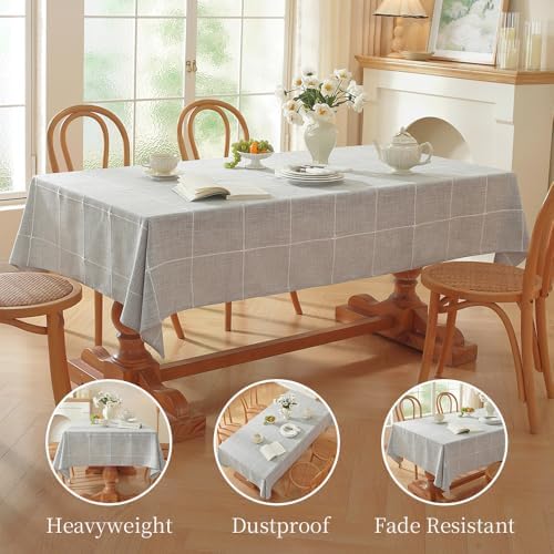 Zobesta Linen Table Cloth Rectangle Tables 60x120 in Plaid Gray