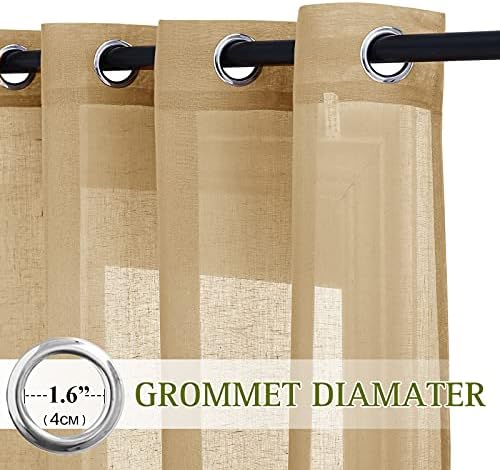 NICETOWN Sheer Linen Curtains Flax Texture 96 inch Long, Grommet Semi