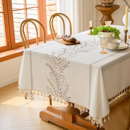 Cotton Linen Blend Tablecloth, 55 x 70 in, Grey Wheat
