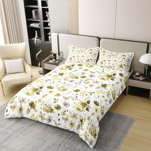 Erosebridal Wildflower Duvet Cover Set Olive Yellow Cream Butterfly