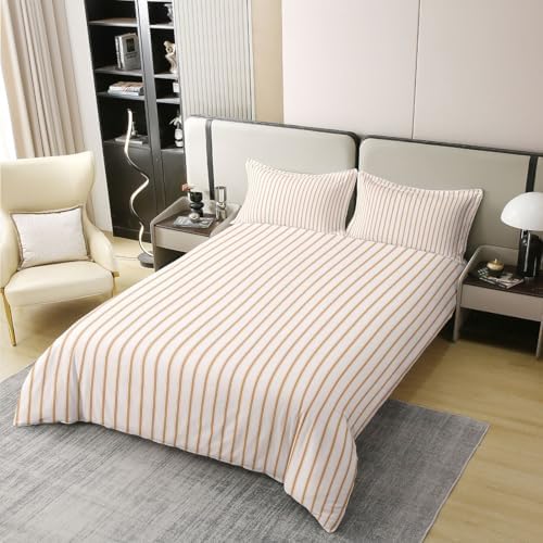 Feelyou Beige Grey Stripes Duvet Cover 100% Cotton King Size Striped