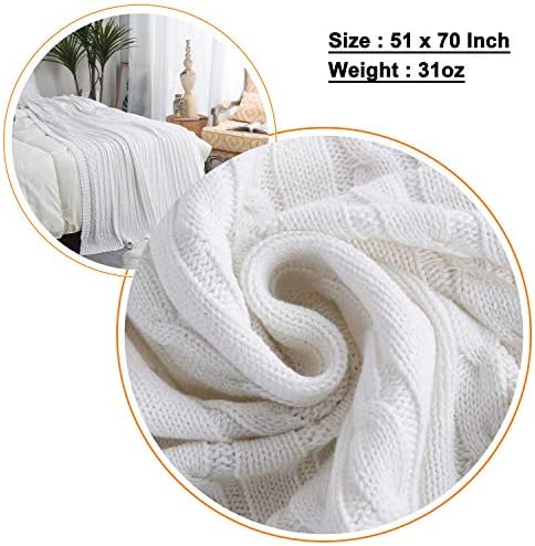 Cable Knit Throw Blanket, Woven Throw Blanket for Bed Couch Sofa Home