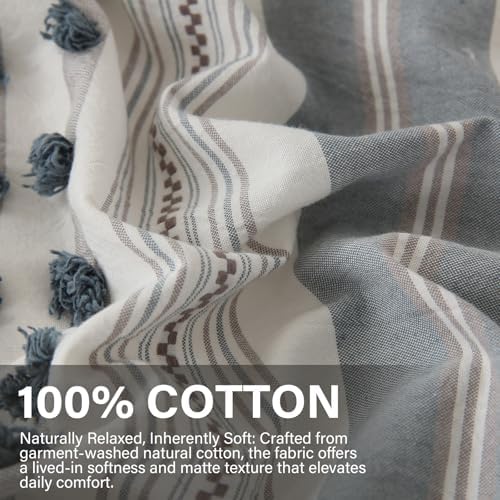 100% Cotton Duvet Cover Queen Size – Gray Yellow Striped Bedding Set