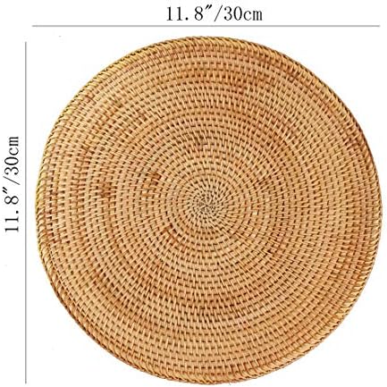 i-lan Set of 6 Round Rattan Placemats 12 Inch - Handmade Woven Wicker