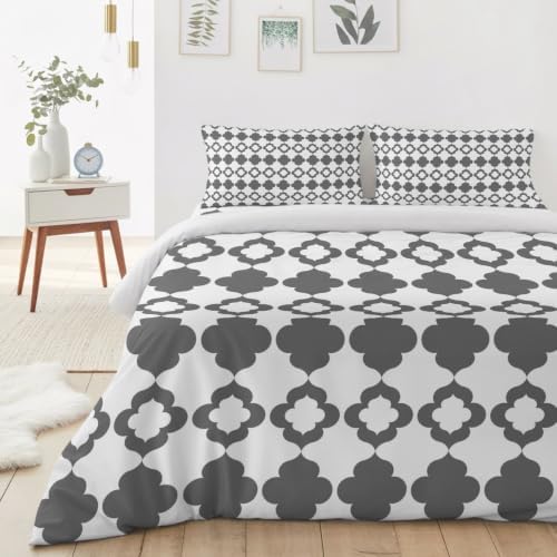 Bohemian Gray Geometric Motif Full Duvet Cover Set - 4 Pcs Comforter