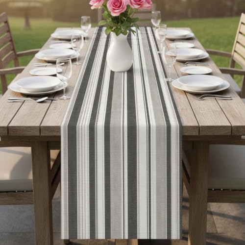 Beige Taupe Striped Table Runners 90 Inches Long, Minimalist Vertical