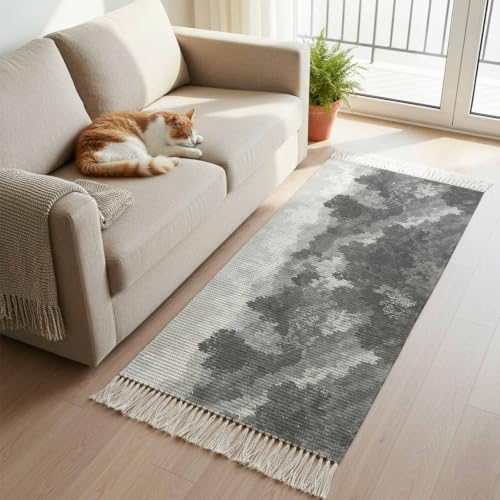 Abstract Pine Trees Hallway Runner Rug 2'x5', Gray Forest Fogged Mist