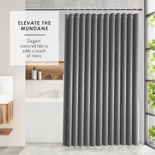 Clara Clark Grey Shower Curtain - Hotel Quality Waffle Fabric Bath