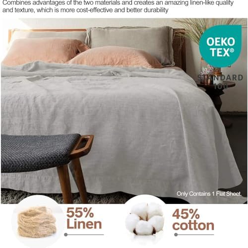 BISELINA Linen Sheet French Flax Flat Sheet Only 55% Euro Linen 45%