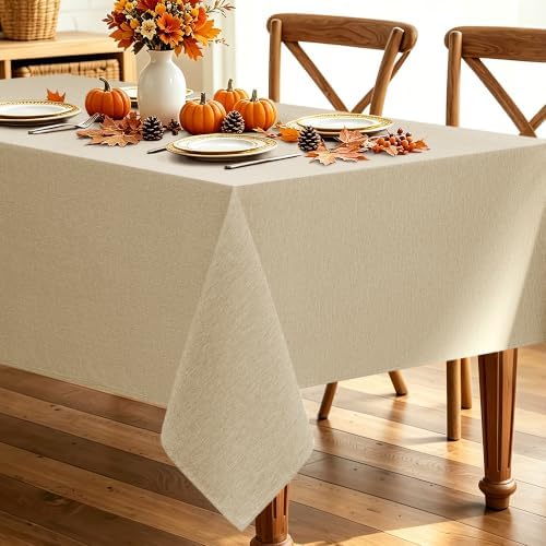 Decorelia Faux Linen Rectangle Tablecloth for Dining Room,Outdoor