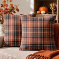Plaid Fall Throw Pillow Covers 18x18 Set of 2 Burnt Orange Grey Tartan