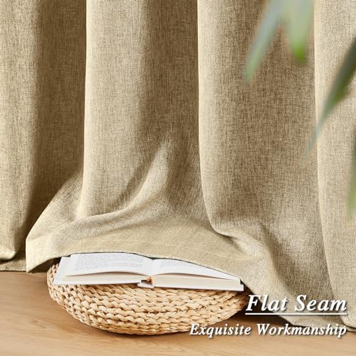 Melodiux Beige Linen Textured Room Darkening Curtains for Bedroom