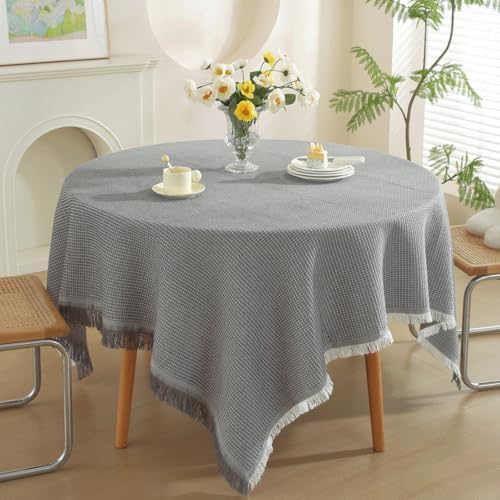 Dining Table Cloth Square 70 inch, Waffle Pattern with Tassels