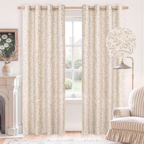 BGment Oatmeal Linen Floral Pattern Curtains 52 x 84 Inch 2 Panels