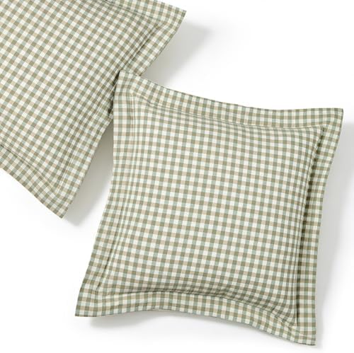 Sage Green Gingham Throw Pillow Covers, 22" x 22", Set of 2