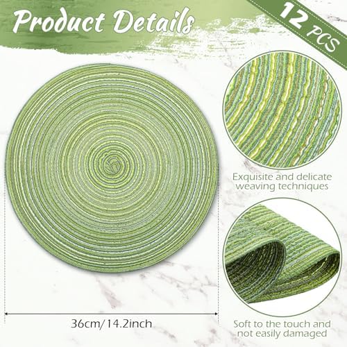 12 Pcs 12 Pcs Round Placemats 14.2 Inch Woven Braided Placemats, Sage
