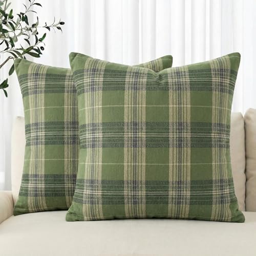 AVOIN colorlife Spring Summer Green Khaki Plaid Decorative Throw