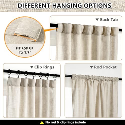 MYSKY HOME Cotton Curtains for Living Room Farmhouse Semi Sheer Light