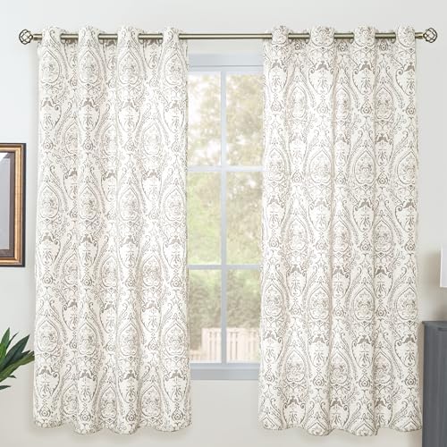 LAMIT Natural Taupe Linen Curtains for Bedroom 63 inch Length 2 Panels