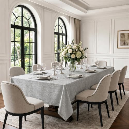 60"x 120" Silver Gray Jacquard Tablecloth for 8ft Tables