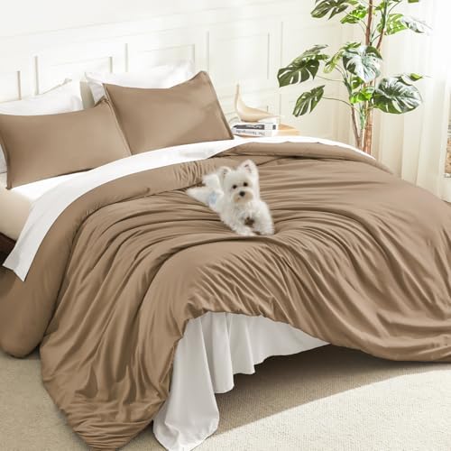 Litanika Taupe King Comforter Set, 3 Pieces Lightweight Solid Bed Set
