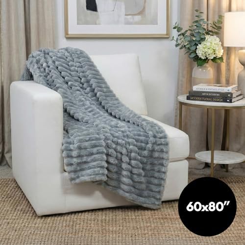 Americanflat 60x80 Faux Fur Throw Blanket - Soft and Breathable Throw