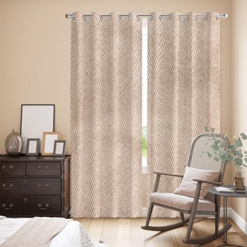 Beige Burlap Texture Window Curtains Panels with Silver