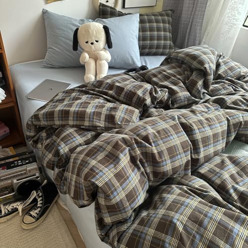 DONEUS Buffalo Plaid Duvet Cover Set 100% Washed Cotton Natural Linen